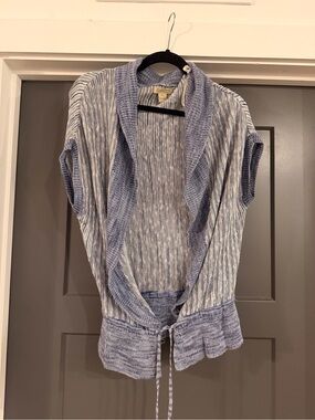 Lucky Brand Light Blue Open-Front Knit Short-Sleeve Cardigan with Tie Size S